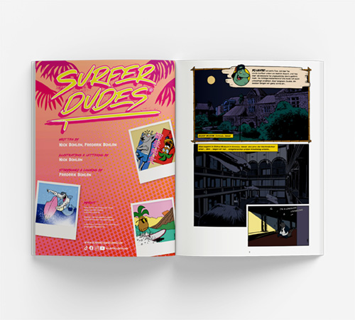 Blick auf die ersten Seiten des Surfer Dudes Comics